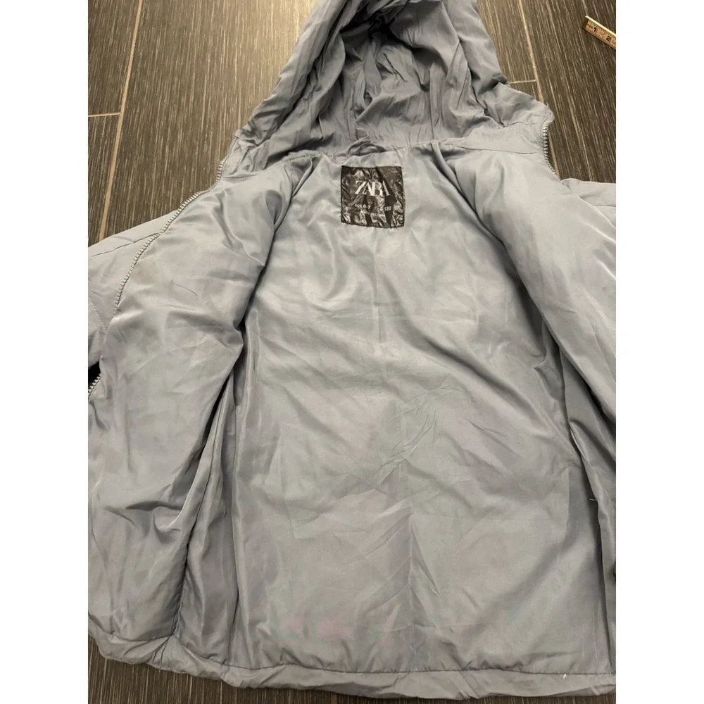 Zara Down Quilted Water-Repellent Classic Hooded Puffer Jacket Sz 6-7 Tiered